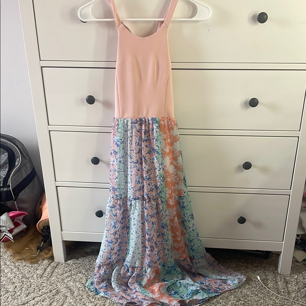 Floral Maxi Dress with Pink Top